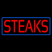 Red Steaks With Blue Border Neon Skilt