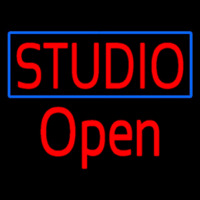 Red Studio Open Blue Border Neon Skilt