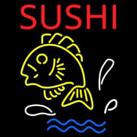 Red Sushi With Fish Logo Below Neon Skilt