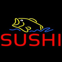 Red Sushi With Fish Logo Neon Skilt