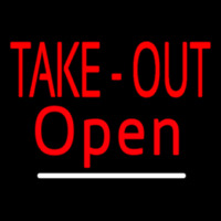 Red Take Out Open With White Line Neon Skilt