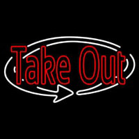 Red Take Out With Arrow Neon Skilt
