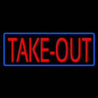 Red Take Out With Blue Border Neon Skilt