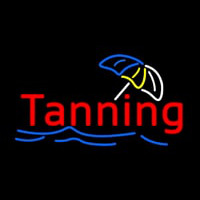 Red Tanning Blue Waves With Umbrella Logo Neon Skilt