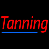 Red Tanning With Blue Line Neon Skilt