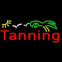 Red Tanning With Green Yellow Palm Tree Neon Skilt
