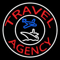 Red Travel Agency Logo With Border Neon Skilt