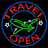 Red Travel Open Blue Circle Neon Skilt