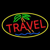 Red Travel With Yellow Border Neon Skilt
