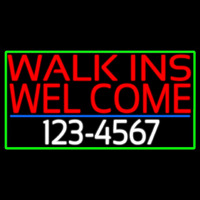 Red Walk Ins Welcome With Phone Number Neon Skilt