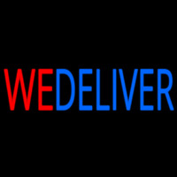 Red We Deliver Blue Neon Skilt