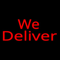 Red We Deliver Cursive Neon Skilt