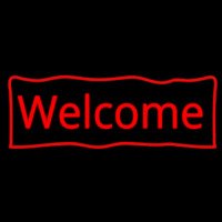 Red Welcome With Outline Neon Skilt