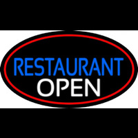 Restaurant Open Oval With Red Border Neon Skilt