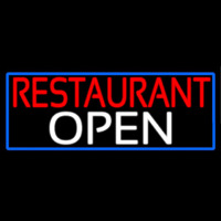 Restaurant Open With Blue Border Neon Skilt