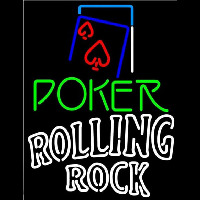 Rolling Rock Green Poker Red Heart Beer Sign Neon Skilt