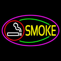 Round Cigar And Smoke Oval With Pink Border Neon Skilt