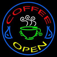Round Coffee Open Neon Skilt