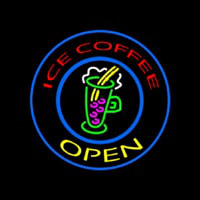Round Ice Coffee Open Neon Skilt