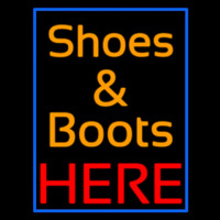 Shoes And Boots Here With Blue Border Neon Skilt