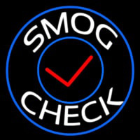 Smog Check Blue Round Neon Skilt