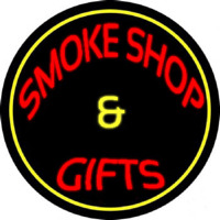 Smoke Shop And Gifts With Yellow Border Neon Skilt