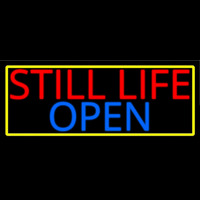 Still Life Open With Yellow Border Neon Skilt