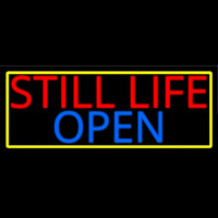 Still Life Open With Yellow Border Neon Skilt