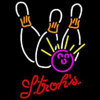 Strohs Bowling White Pink Beer Sign Neon Skilt