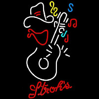 Strohs Cowboy Guitar Beer Sign Neon Skilt