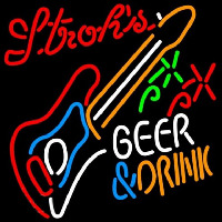 Strohs Drink Guitar Beer Sign Neon Skilt