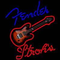 Strohs Fender Blue Red Guitar Beer Sign Neon Skilt