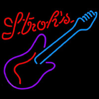 Strohs Guitar Purple Red Beer Sign Neon Skilt