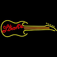 Strohs Guitar Yellow Orange Beer Sign Neon Skilt