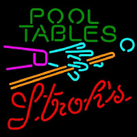 Strohs Pool Tables Billiards Beer Sign Neon Skilt