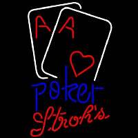 Strohs Purple Lettering Red Heart White Cards Poker Beer Sign Neon Skilt