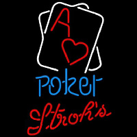 Strohs Rectangular Black Hear Ace Poker Beer Sign Neon Skilt