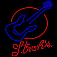 Strohs Red Round Guitar Beer Sign Neon Skilt