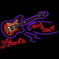 Strohs Rock N Roll Electric Guitar Beer Sign Neon Skilt