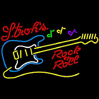 Strohs Rock N Roll Yellow Guitar Beer Sign Neon Skilt