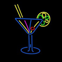 Stylized Cocktail Or Martini Glass With Lime Slice Neon Skilt