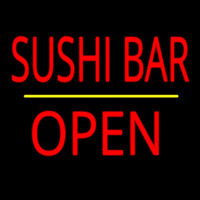 Sushi Bar Open Yellow Line Neon Skilt