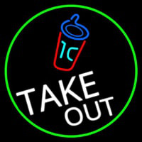 Take Out And Wine Glass Oval With Green Border Neon Skilt