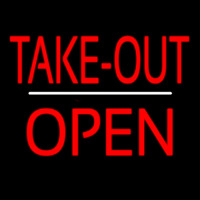 Take Out Open White Line Neon Skilt