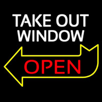 Take Out Window Left Yellow Open Arrow Neon Skilt