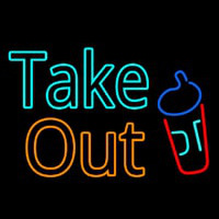 Take Out With Wine Glass Neon Skilt