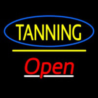 Tanning Open Yellow Line Neon Skilt