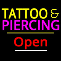 Tattoo And Piercing Open Yellow Line Neon Skilt