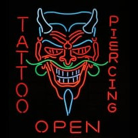 Tattoo Body Piercing Shop OPEN Neon Skilt