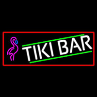 Tiki Bar Flamingo With Red Border Neon Skilt